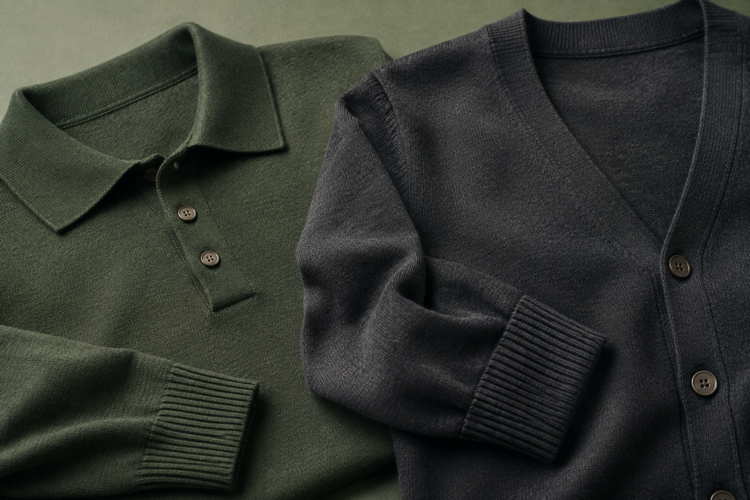 Charcoal knitted cardigan in an editorial still life